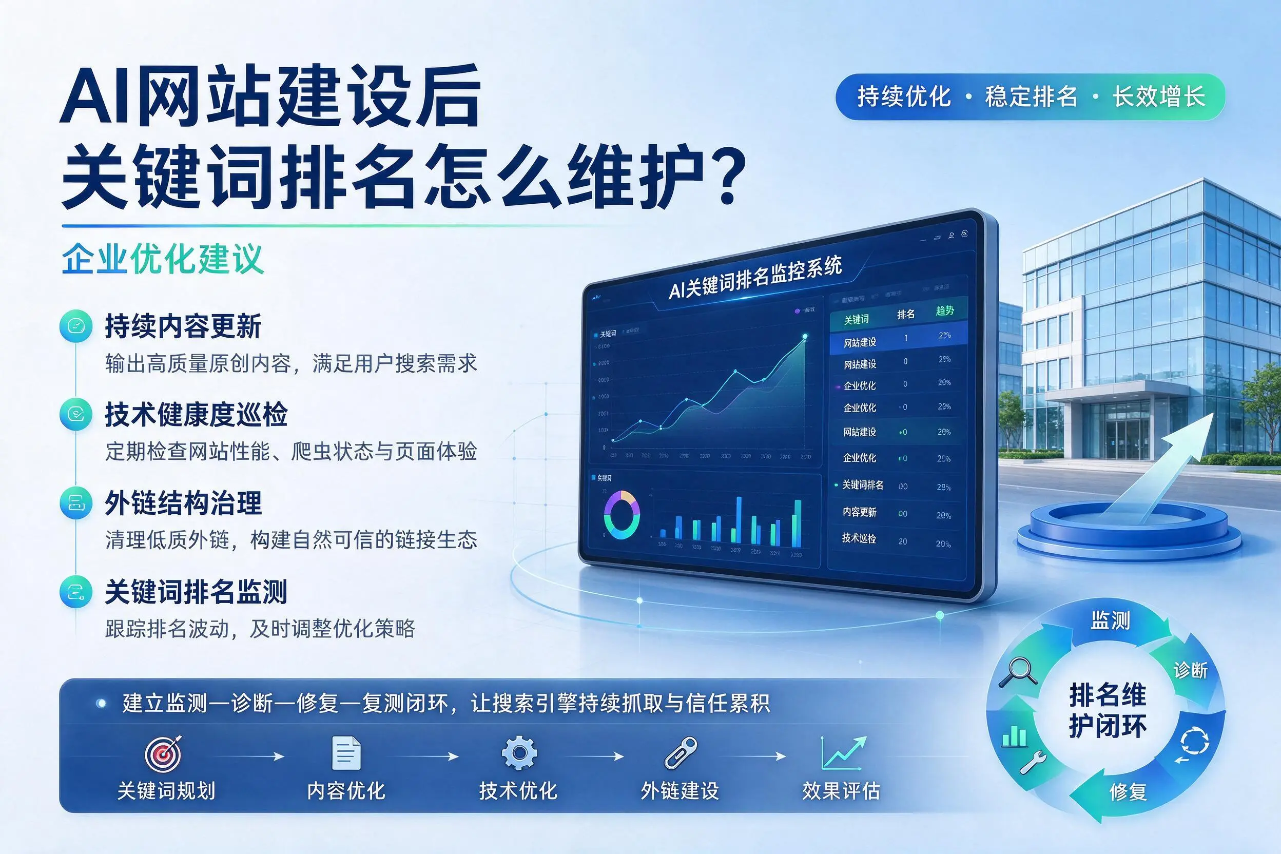 AI网站建设后关键词排名怎么维护?葫芦岛企业优化建议